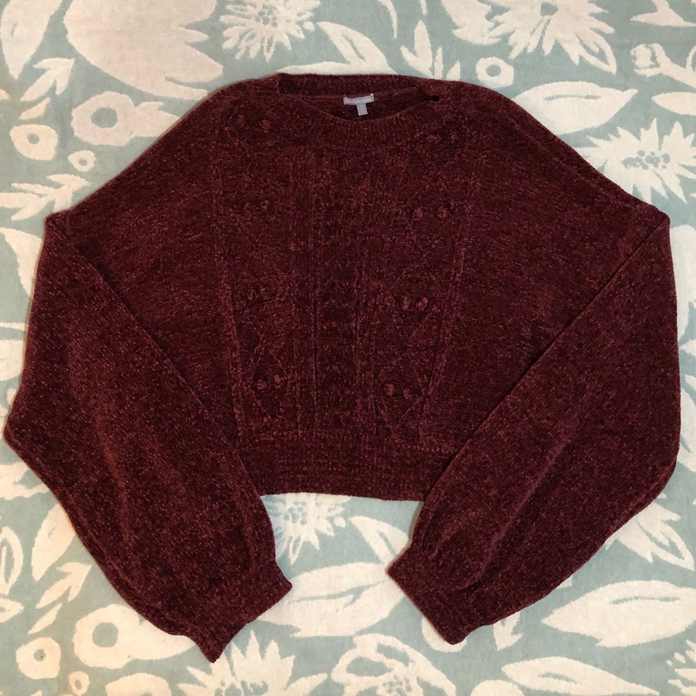 Charolette Russe Maroon Cropped Chenille Knit Sweater